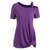 T-shirt Noué Manches Courtes à Col Oblique - Pourpre S