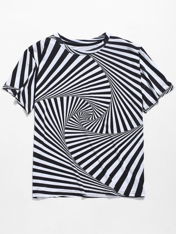 T-shirt Décontracté 3D Rayé Tourbillon Imprimé - Noir L