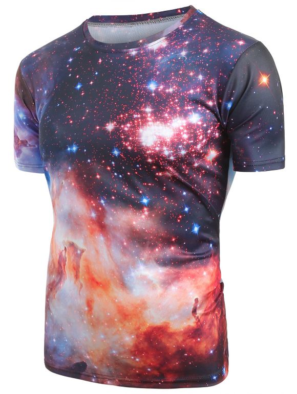 T-shirt Décontracté Galaxie Imprimée à Manches Courtes - multicolor XL