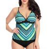Ensemble de Tankini Rembourré Vague Imprimée à Coupe Basse - Bleu Vert Ara 2XL