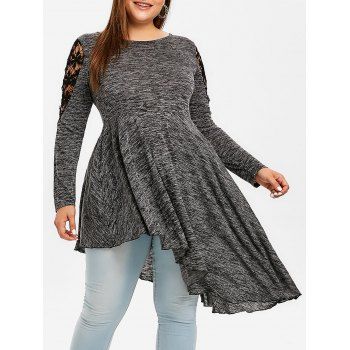 

Plus Size Lace Insert Asymmetric Hem T-shirt, Black