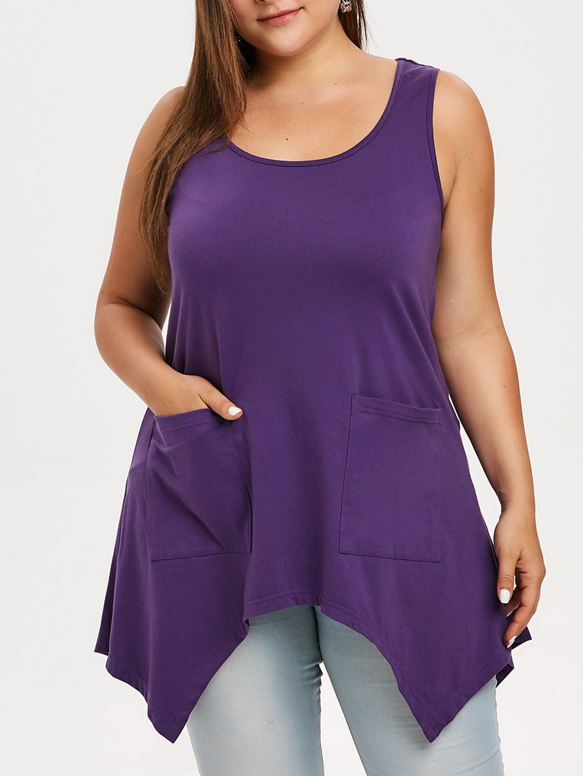 

Plus Size Solid Asymmetric Top, Purple iris