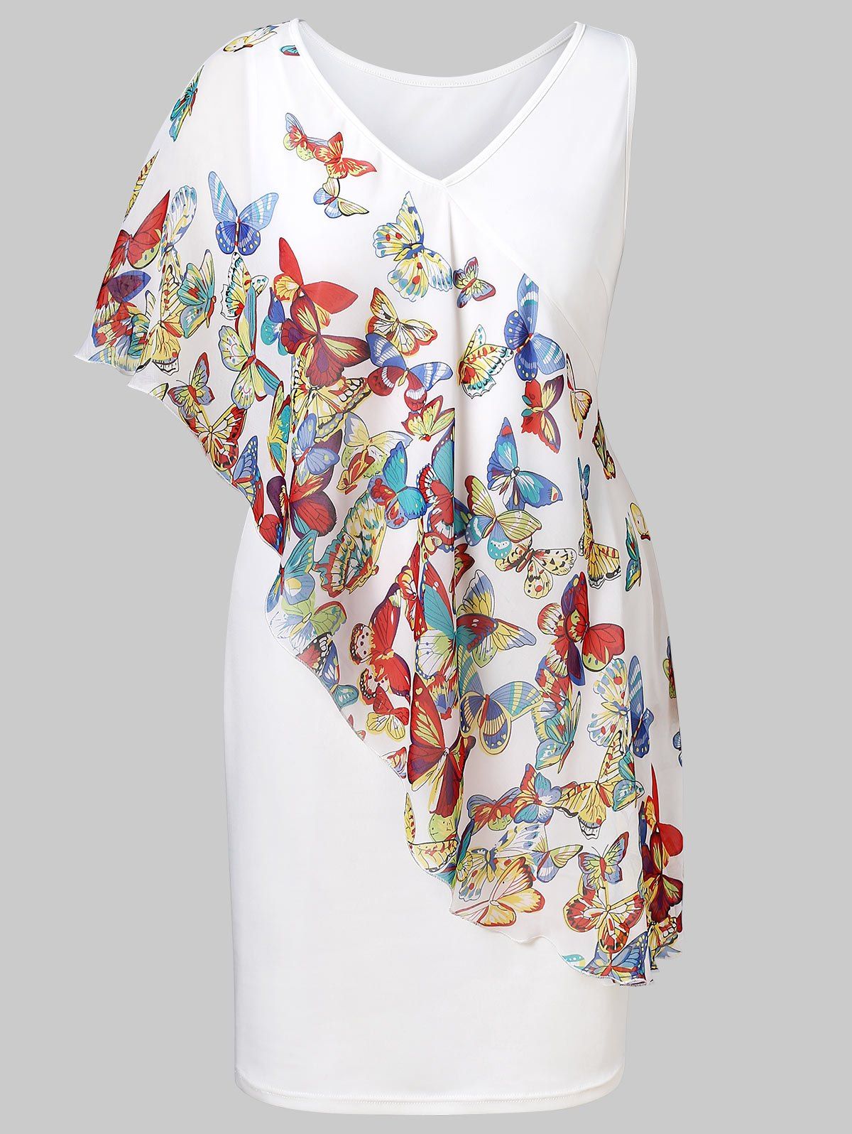 

Plus Size Butterfly Print Mini Bodycon Dress, White