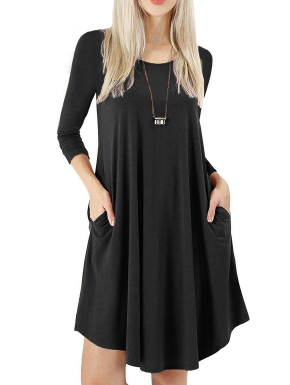 Mini robe col rond devant poche - Noir L