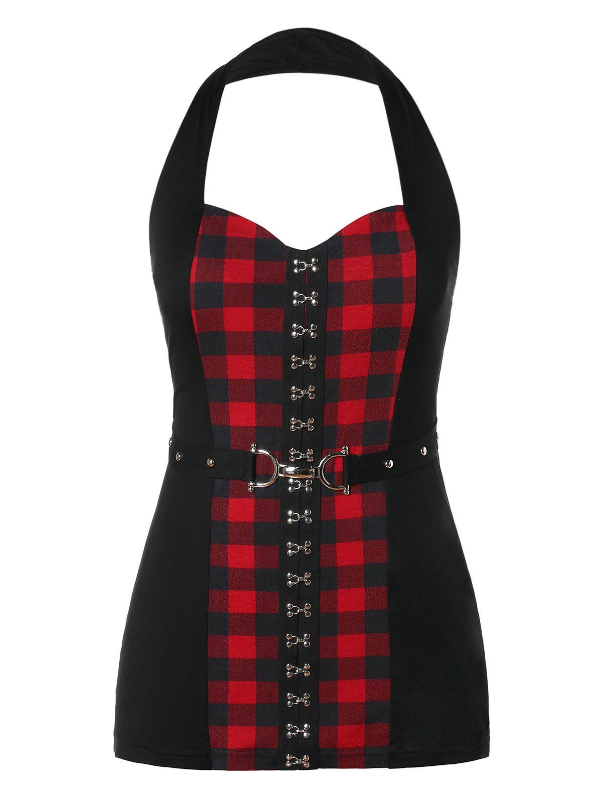 

Plus Size Halter Neck Plaid Print Tank Top, Multi
