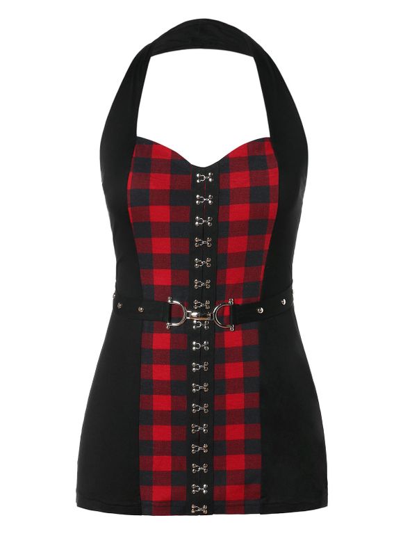 Débardeur à Carreaux Imprimé de Grande Taille à Col Halter - multicolor 1X