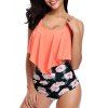 Tummy Control Tankini Swimwear Flower Swimsuit Ruched Full Coverage Flounce Beach Bathing Suit - YELLOW S