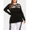 T-shirt Panneau en Dentelle Manches Longues Grande Taille - Noir 4X