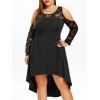 Robe Haute Basse en Dentelle Insérée à Epaule Dénudée Grande Taille - Noir L