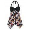 Débardeur Mouchoir Papillon Imprimé de Grande Taille à Col Halter - Noir 3X