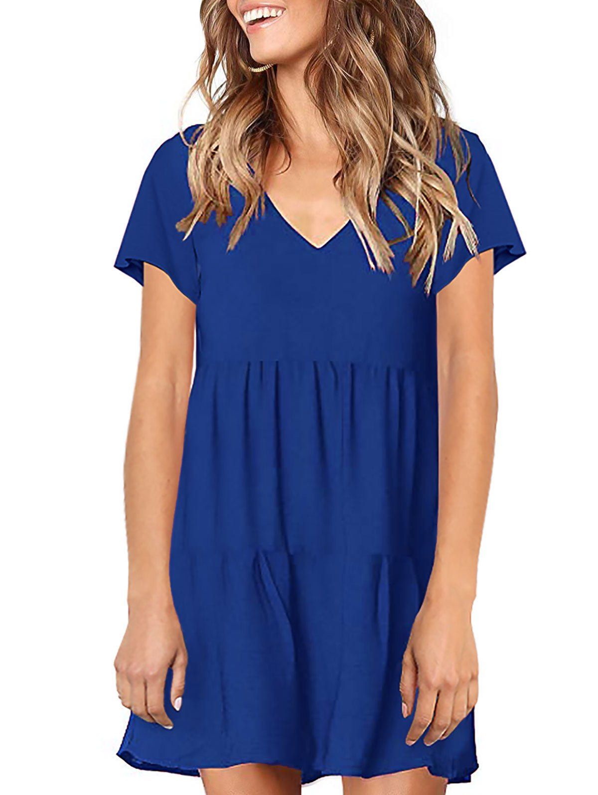 

Ruffle V Neck Mini Dress, Blueberry blue