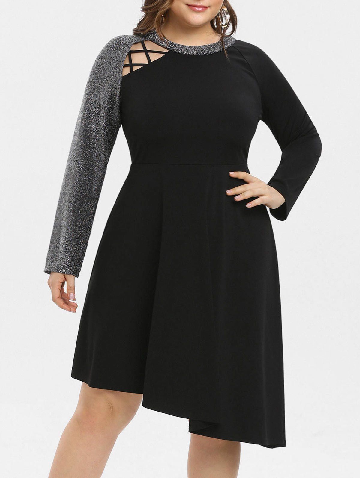 

Plus Size Asymmetrical Cut Out Sequins Dress, Black