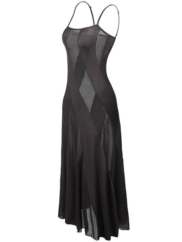 Robe de Nuit Panneau en Voile de Grande Taille avec T-String - Noir 4X