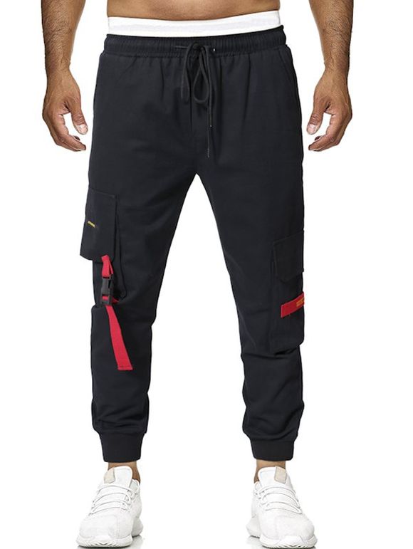 Pantalon de Survêtement Long Applique avec Multi-poche - Noir XS