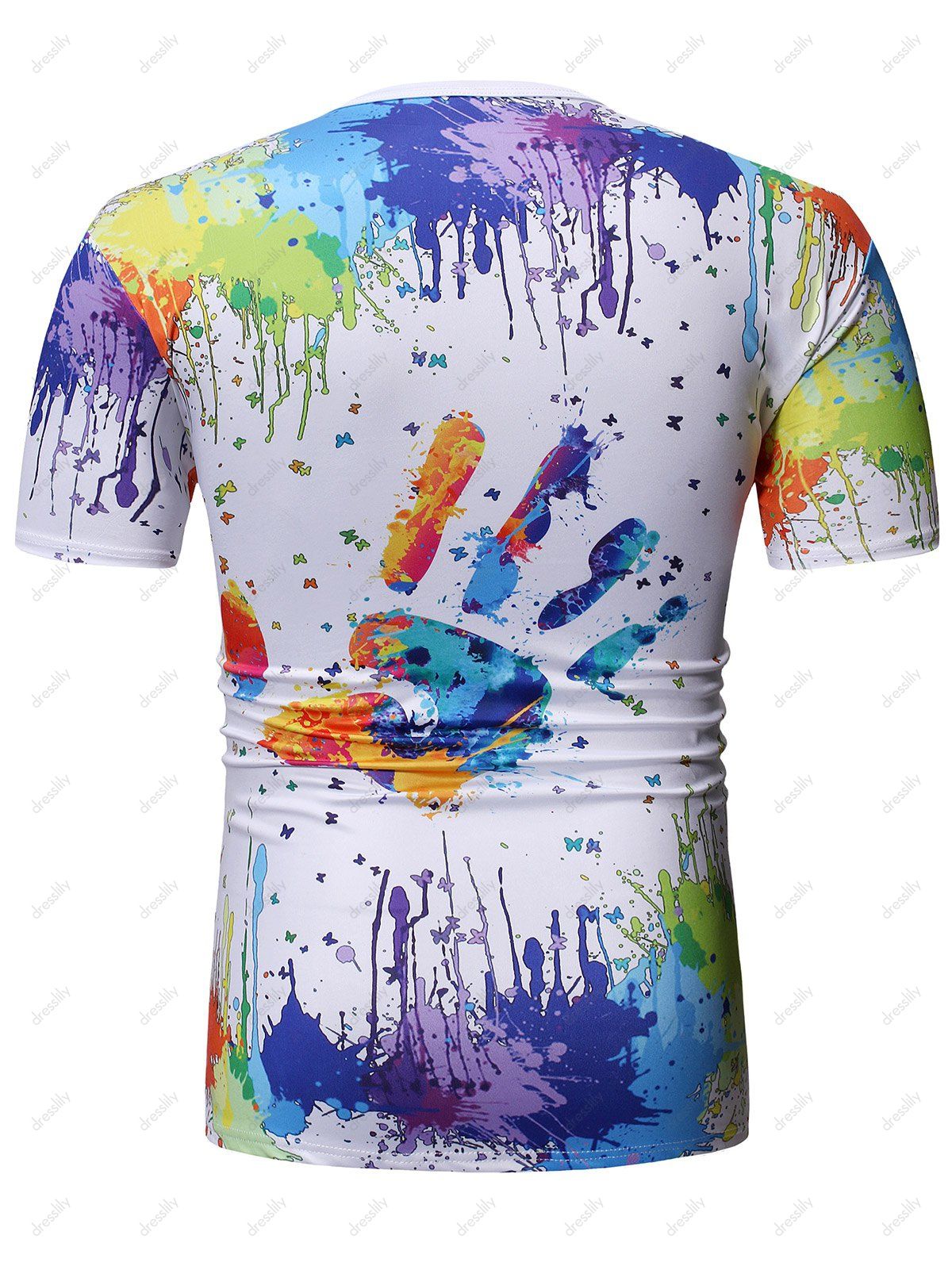 34 Off 2020 Colorful Splatter Paint Handprint Print T Shirt In White