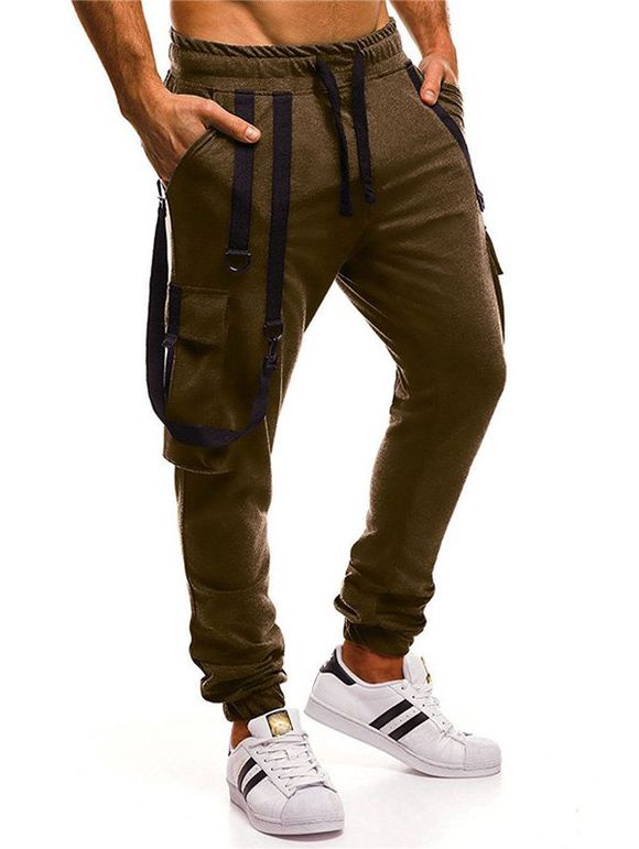 Pantalon de Jogging Décontracté à Cordon avec Multi-poches - Vert Armée 3XL