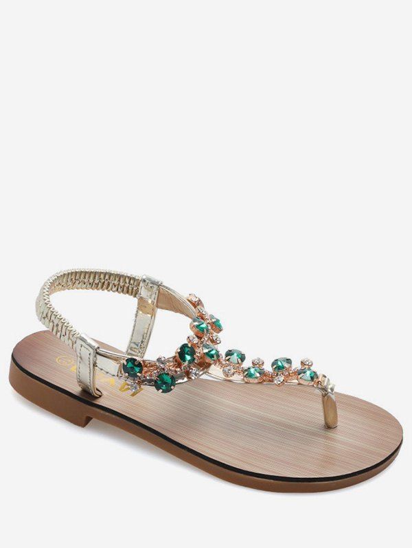 17 Off 2020 Rhinestone Decoration Elastic Strap Sandals In Sea