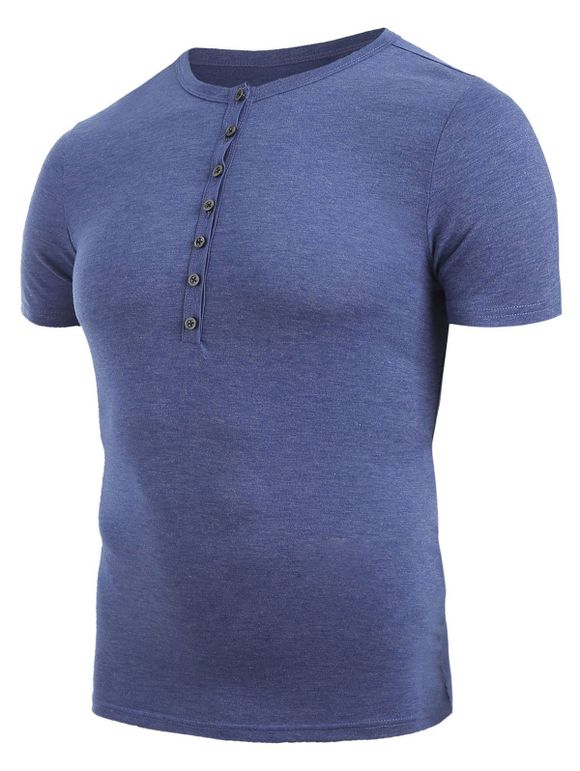 T-Shirt avec Demi-Bouton à Manches Courtes - Bleu Dodger 2XL