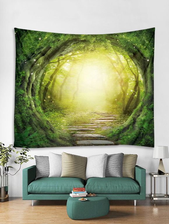 3D Printed Forest Pattern Tapestry - GREEN APPLE W71 X L79 INCH
