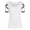 T-Shirt avec Manches Découpées en Dentelle Deux-Tons - Blanc 2XL