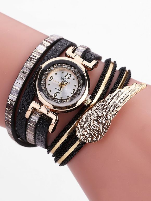 Montre bracelet en cuir PU avec bracelet - Noir 