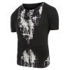 T-shirt Abstrait Imprimé Faux Tordu à Col Bénitier - Noir 2XL