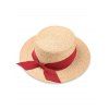 Bowknot Embellished Flat Top Straw Hat - RED 