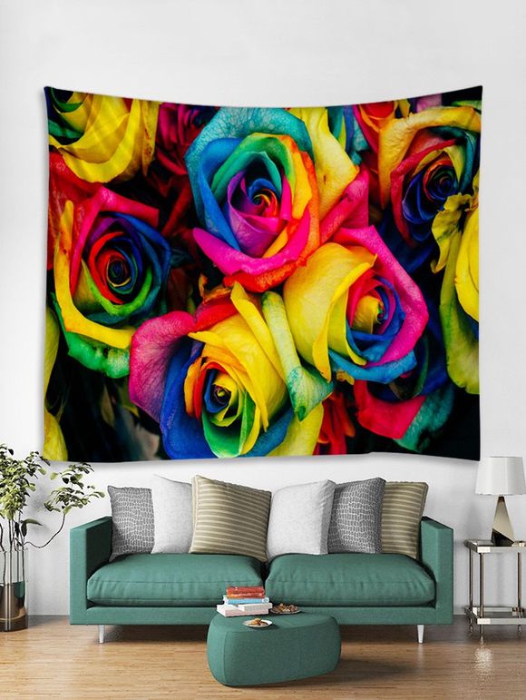 Tapisserie Murale 3D Rose Colorée Imprimée - multicolor W59 X L51 INCH