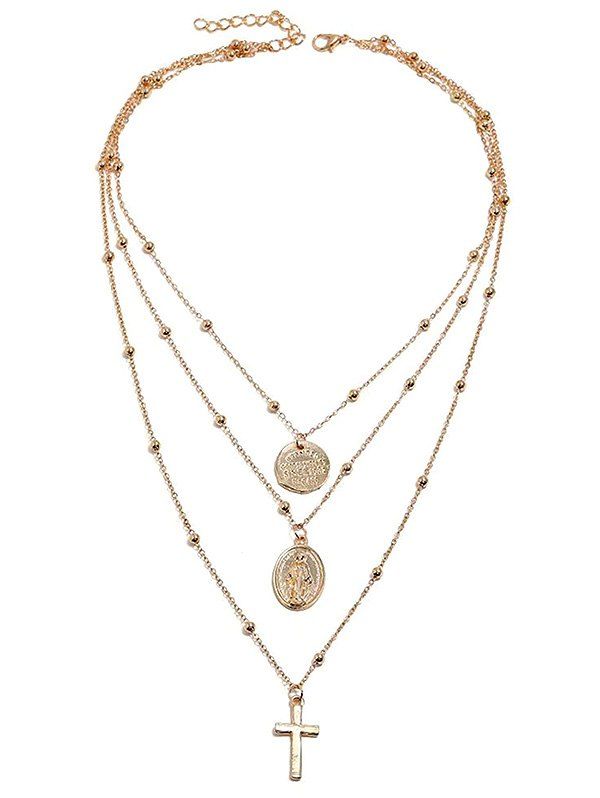

Cross Pendant Multi Layered Necklace, Gold