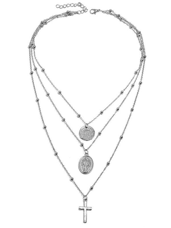 Cross Pendant Multi Layered Necklace - SILVER 