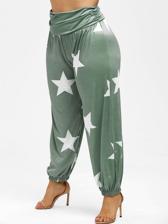Pantalon de jogging à motif étoiles de grande taille - Vert 5X