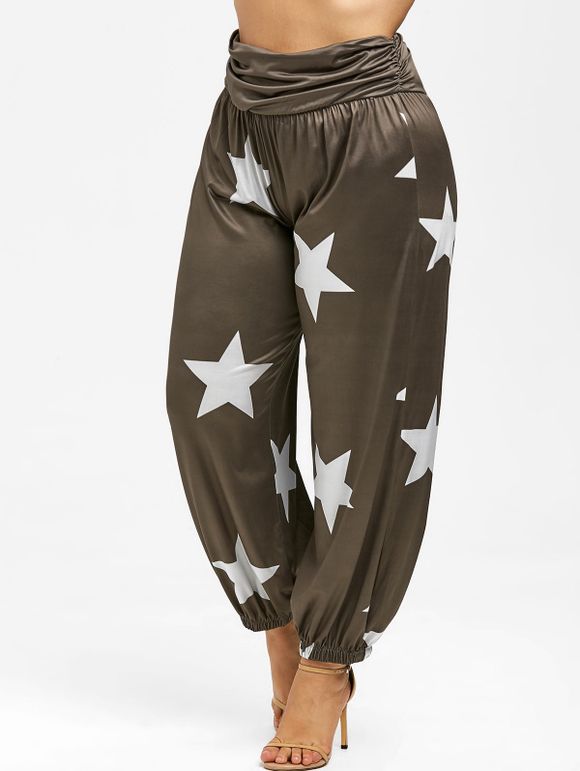 Pantalon de jogging à motif étoiles de grande taille - Kaki Foncé 3X