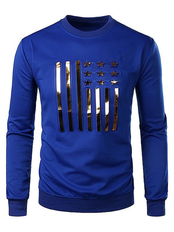 T-shirt Drapeau Américain Design à Manches Longues - Bleu Marine M