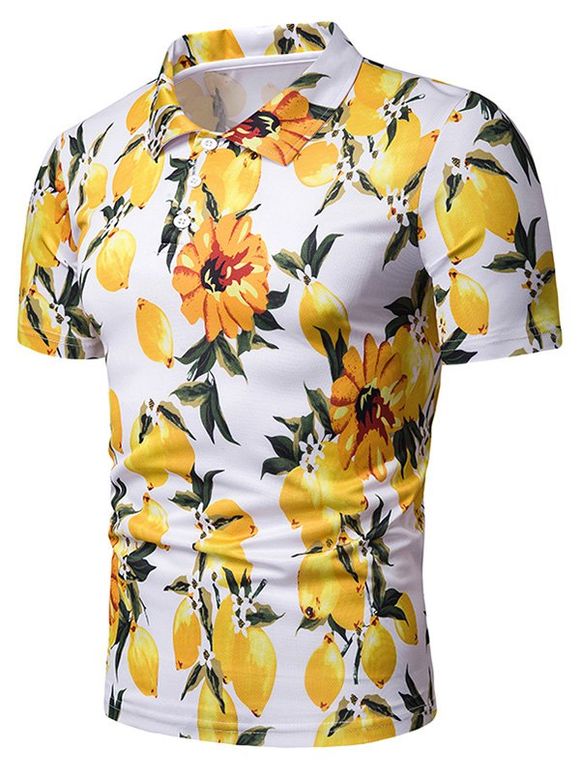 T-shirt Fleur Fruit Imprimés à Col Chemise - multicolor XL