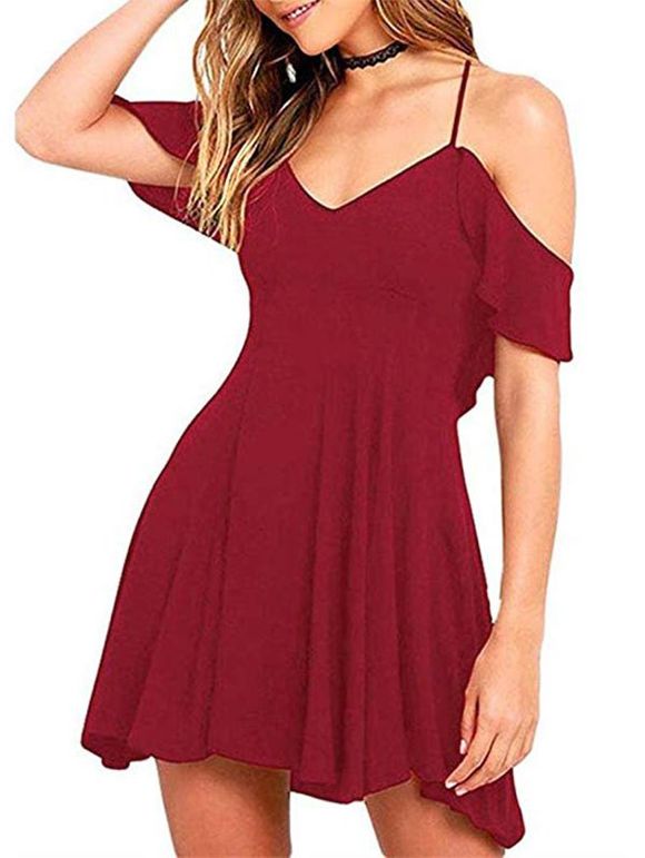 Mini robe d'épaule froide une ligne - Rouge Vineux XL