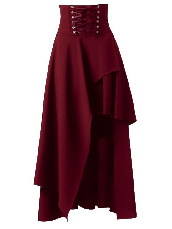 Jupe Taille Haute à Lacets à Volants - Rouge Vineux 2XL
