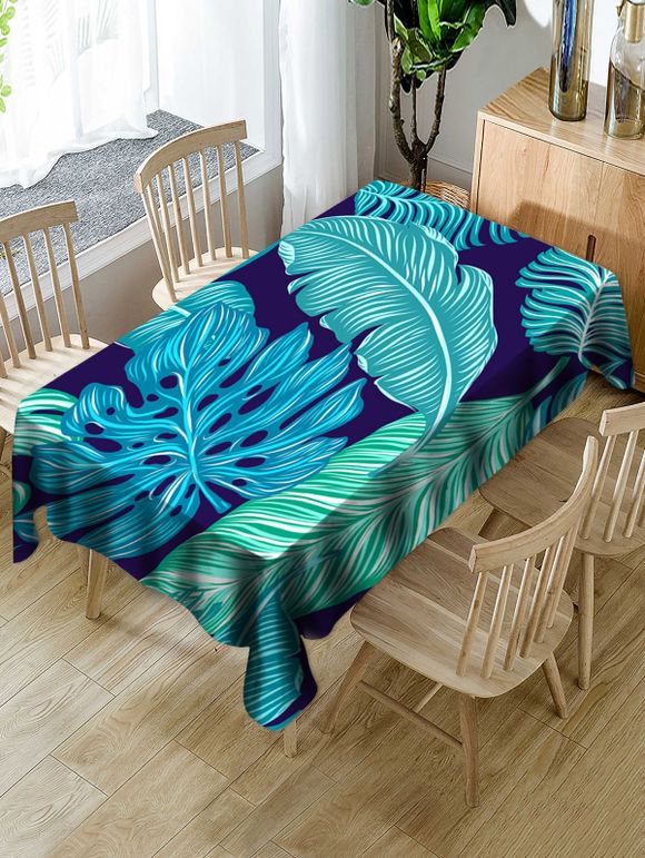 Nappe de Table Imperméable Motif Feuilles Tropicales - Bleu Vert Ara W60 X L120 INCH