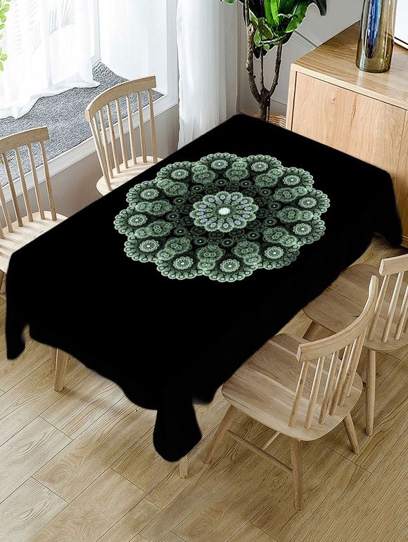 Nappe de Table Imperméable Motif Fleur - Noir W60 X L120 INCH