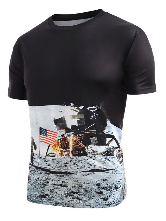 T-shirt Drapeau Américain Astronaute - Noir 2XL
