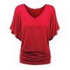 V Neck Plus Size Ruched T-shirt - RED 3X