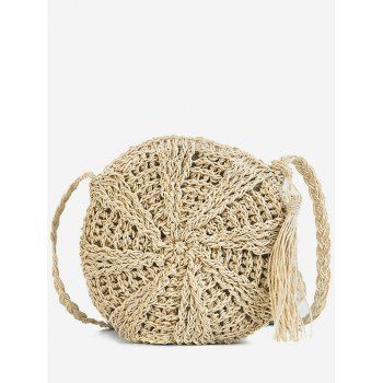 

Round Shape Straw Woven Crossbody Bag, Beige