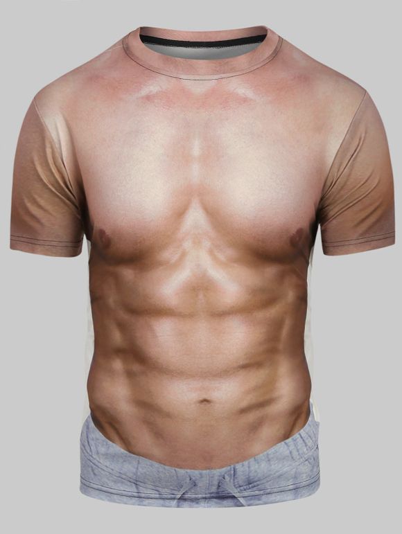 T-shirt 3D Muscle Imprimé à Manches Courtes - Abricot S