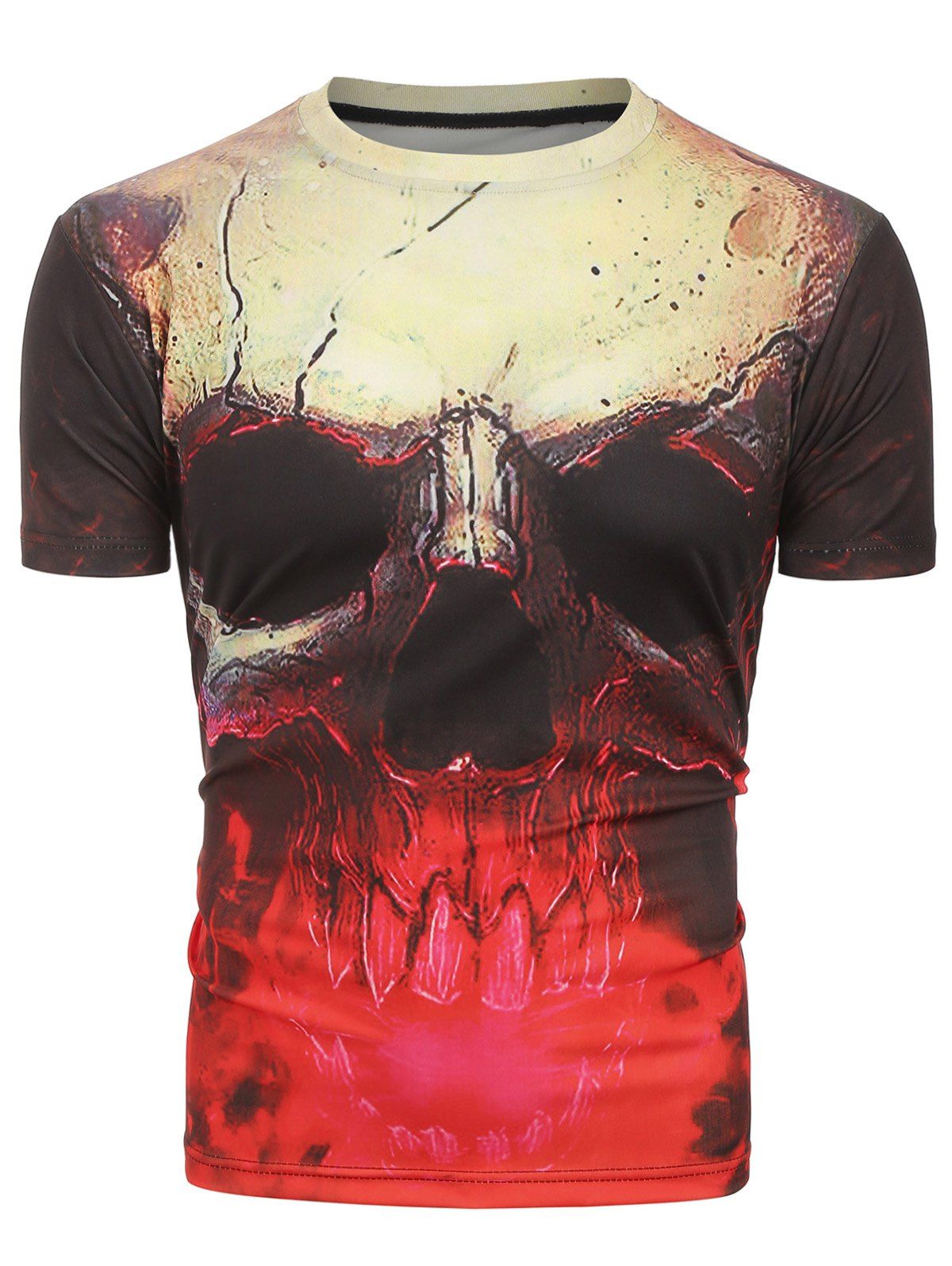 T-shirt 3D Crâne Imprimé à Manches Courtes - Rouge XS