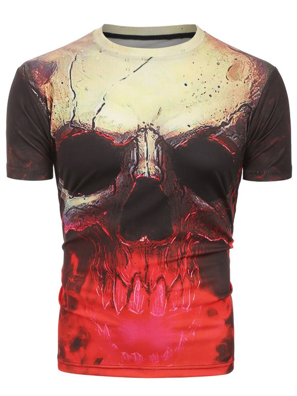 T-shirt 3D Crâne Imprimé à Manches Courtes - Rouge XL