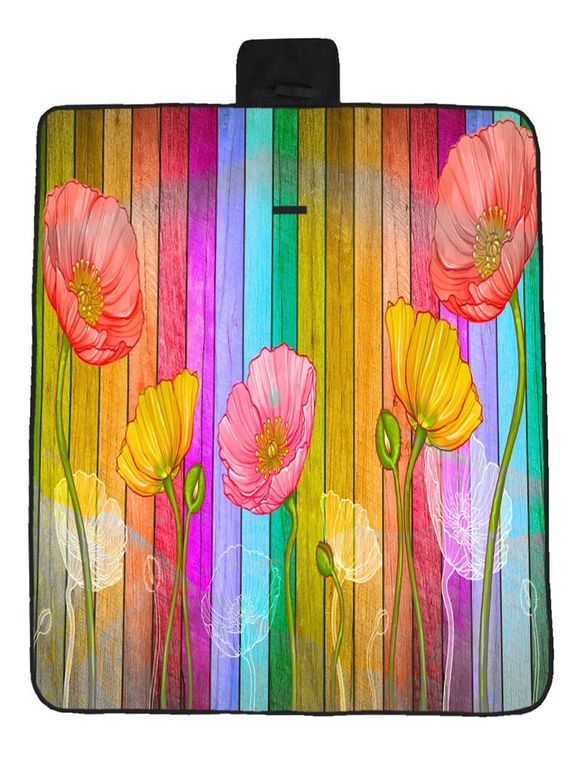 Couverture de Pique-Nique Imperméable à Imprimé Planches en Bois et Fleurs - multicolor 148*200CM