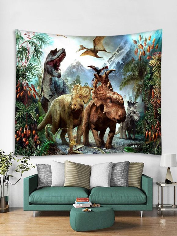 Tapisserie Art Décoration Murale Motif de 3D Dinosaure - Vert Forêt Moyen W59 X L51 INCH
