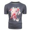 T-shirt Cochon Mignon Imprimé à Manches Courtes - Gris Foncé XL