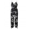 Split Tied Flower Cami Jumpsuit - BLACK XL