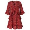 Robe Manches Evasées à Volants à Pois - Rouge Vineux 2XL