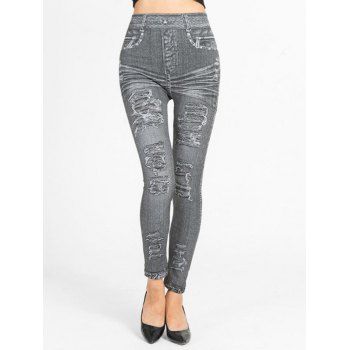 2019 high rise 3d jean print plus size skinny leggings